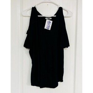 Acemi Womens Cold Shoulder Short Sleeve Relaxed Fit T-Shirt Top Black Medium NWT